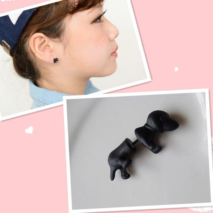 3D Puppy Dog Animal Earring - Black - pair